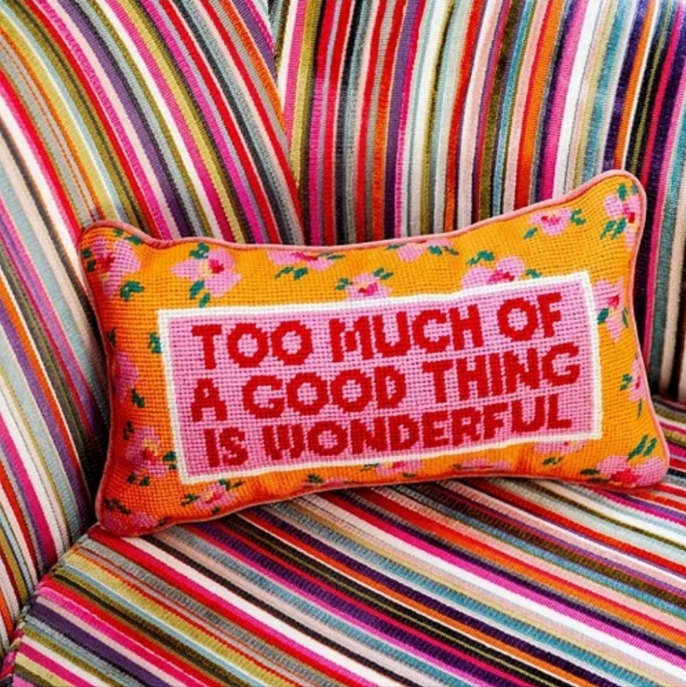 Embroidered Orange Floral Statement Pillow - "Too Much of a Good Thing" - Picture 6 of 6